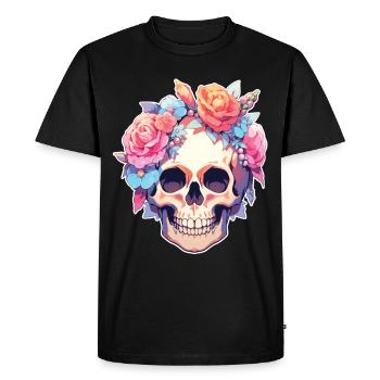 Crânes Crâne Fleurs Fleur Crâne Crâne - T-shirt Premium bio Homme - noir - Devant - Nico (187cm)