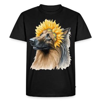 Watercolor Belgian Sheepdog Sunflower Dog Breed Pe - Men's Premium Organic T-Shirt - black - Front - Nico (187cm)