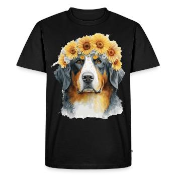 Cute Bernese Mountain Sunflower Dog Breed Pet Pupp - Men's Premium Organic T-Shirt - black - Front - Nico (187cm)