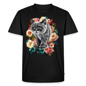 Fleurs de chat - T-shirt Premium bio Homme - noir - Devant - Nico (187cm)