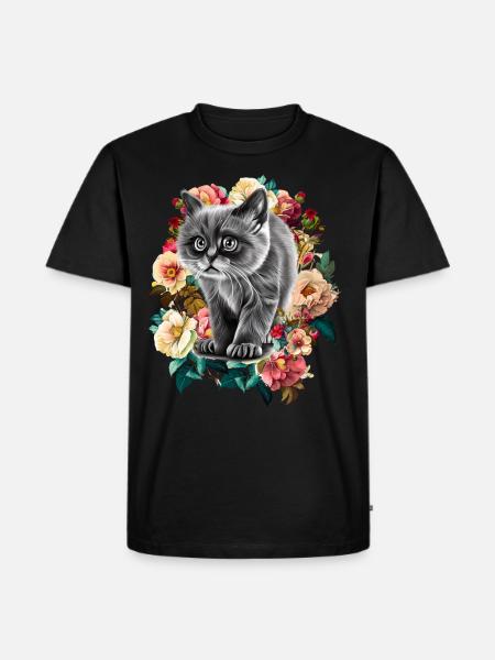 Cat Flowers - Men's Premium Organic T-Shirt - black