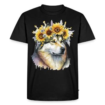 Cute Alaskan Malamute Sunflower Dog Breed Pet Pupp - Men's Premium Organic T-Shirt - black - Front - Nico (187cm)