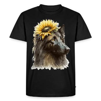 Cute Belgian Sheepdog Sunflower Dog Breed Pet Pupp - Men's Premium Organic T-Shirt - black - Front - Nico (187cm)