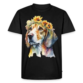 Cute Beagle Sunflower Dog Breed Pet Puppy - Men's Premium Organic T-Shirt - black - Front - Nico (187cm)