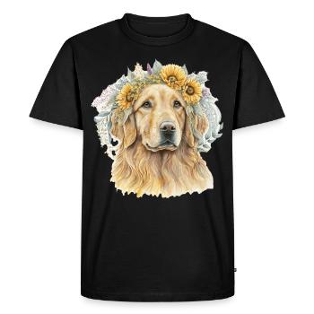 Cute Golden Retriever Sunflower Dog Breed Pet Pupp - Men's Premium Organic T-Shirt - black - Front - Nico (187cm)