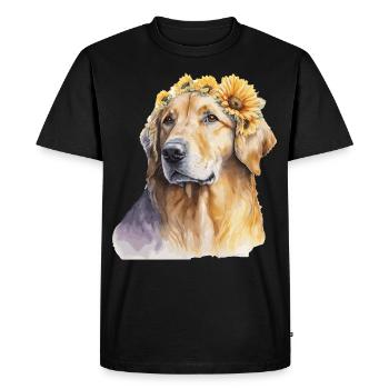 Cute Golden Retriever Sunflower Dog Breed Pet Pupp - Men's Premium Organic T-Shirt - black - Front - Nico (187cm)