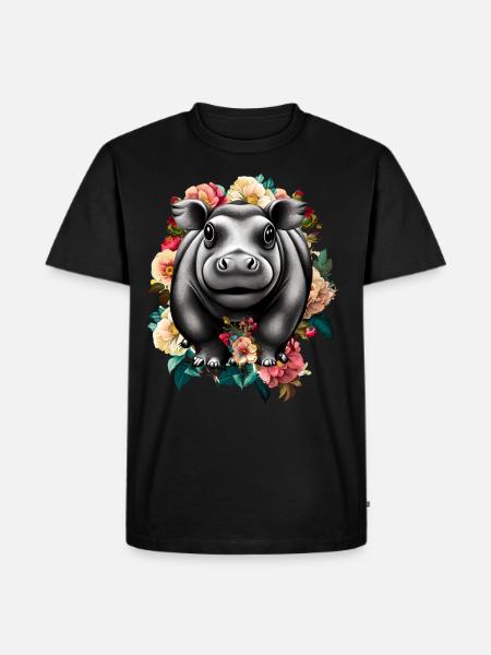 Hippopotamus flowers - Men's Premium Organic T-Shirt - black