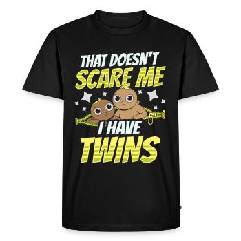 Ça ne me fait pas peur, j’ai de l’humour de jumeaux - T-shirt Premium bio Homme - noir - Devant - Nico (187cm)