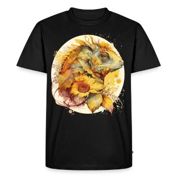Cute Chameleon Sunflower Watercolor Reptile Lizard - Men's Premium Organic T-Shirt - black - Front - Nico (187cm)