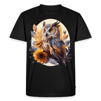 Mignon Chouette Tournesol Floral Aquarelle Hibou Amoureux - T-shirt Premium bio Homme - noir - Devant - Nico (187cm)