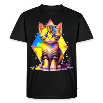 Rainbow Kitty - painted with geometries - Men's Premium Organic T-Shirt - black - Front - Nico (187cm)