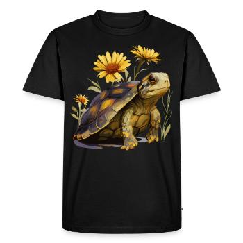 Cute Sunflower Red Eared Slider Turtle Watercolor - Men's Premium Organic T-Shirt - black - Front - Nico (187cm)