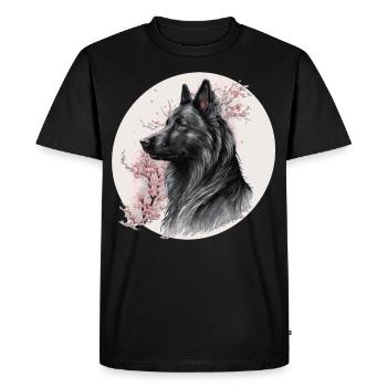 Japanese Sakura Belgian Sheepdog Cherry Blossom Do - Men's Premium Organic T-Shirt - black - Front - Nico (187cm)