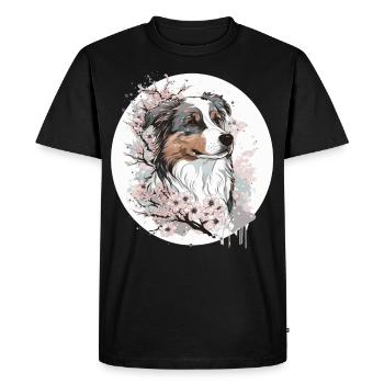 Mignon berger australien cerisier fleur chien japone - T-shirt Premium bio Homme - noir - Devant - Nico (187cm)