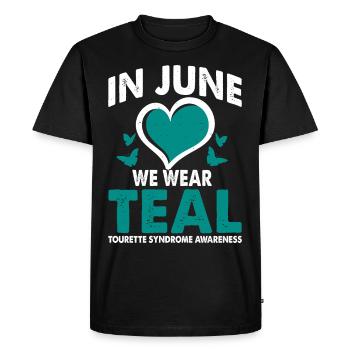 In June we wear the teal - Men's Premium Organic T-Shirt - black - Front - Nico (187cm)