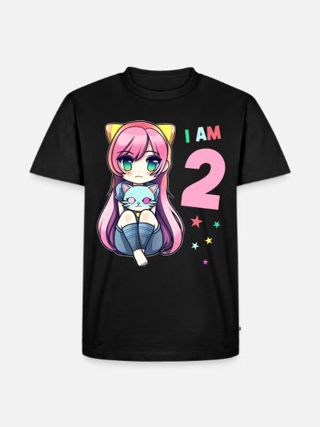 2 ans fille anime kawaii chat 2ème anniversaire - T-shirt Premium bio Homme - noir