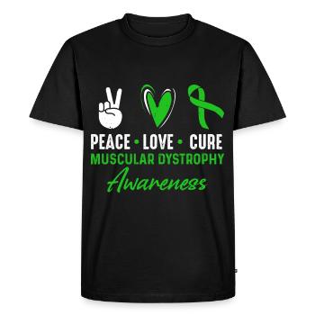Paix, Amour, Guérison, Dystrophie musculaire, Conscience - T-shirt Premium bio Homme - noir - Devant - Nico (187cm)