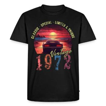 Millésime 1972 Anniversaire Synthwave Année de naissance 1972 - T-shirt Premium bio Homme - noir - Devant - Nico (187cm)