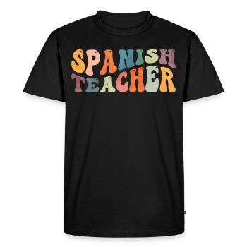 Groovy Professeur d’espagnol Maestra Professeur bilingue - T-shirt Premium bio Homme - noir - Devant - Nico (187cm)