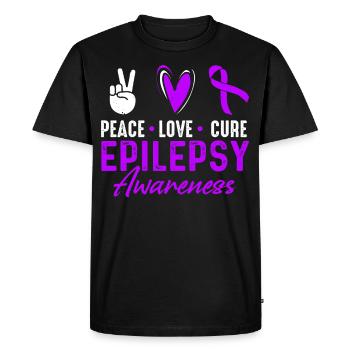 Peace Love Cure Epilepsy Awareness Month Purple - Men's Premium Organic T-Shirt - black - Front - Nico (187cm)