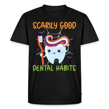 Frighteningly good dental habits. - Men's Premium Organic T-Shirt - black - Front - Nico (187cm)