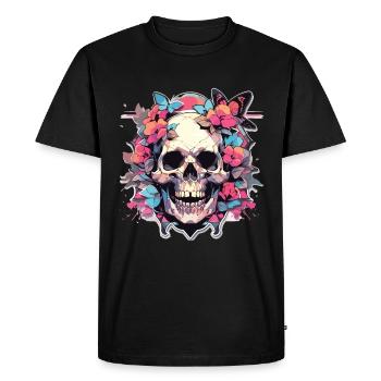 Crâne Crâne Crâne Squelette Os - T-shirt Premium bio Homme - noir - Devant - Nico (187cm)