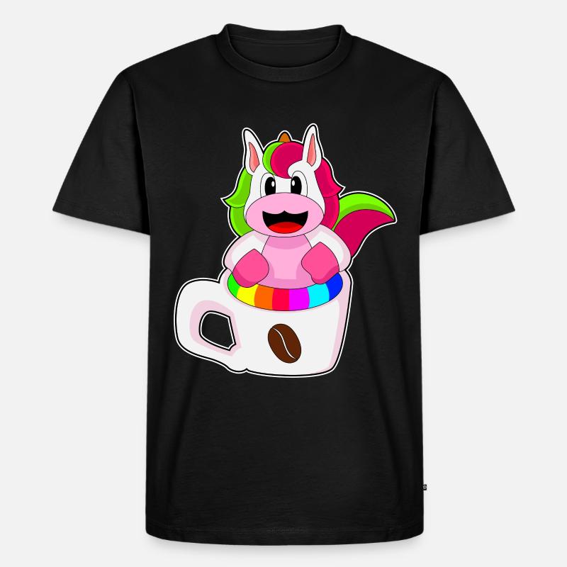 Einhorn Kaffee Kaffeebecher - Männer Premium Bio T-Shirt - Schwarz