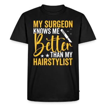 Le chirurgien plasticien me connaît mieux en chirurgie - T-shirt Premium bio Homme - noir - Devant - Nico (187cm)