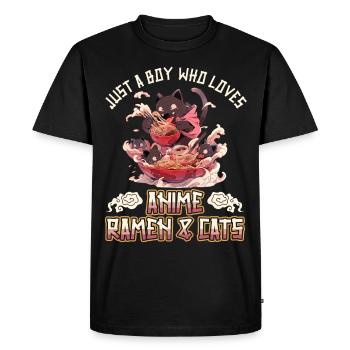 Juste un garçon qui aime les ramen et les chats d’anime - T-shirt Premium bio Homme - noir - Devant - Nico (187cm)
