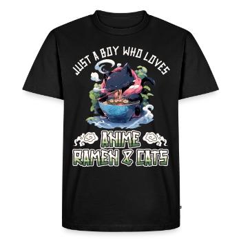 Juste un garçon qui aime les ramen et les chats d’anime - T-shirt Premium bio Homme - noir - Devant - Nico (187cm)
