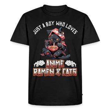 Juste un garçon qui aime les ramen et les chats d’anime - T-shirt Premium bio Homme - noir - Devant - Nico (187cm)