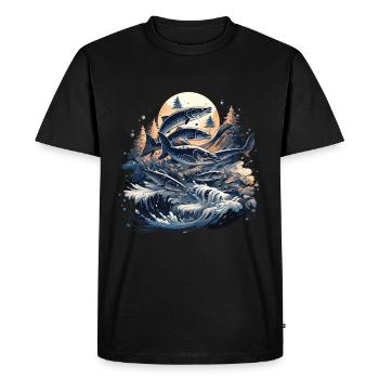 Poisson Poisson Brochet Carpe Pêcheur Poisson Pêche - T-shirt Premium bio Homme - noir - Devant - Nico (187cm)