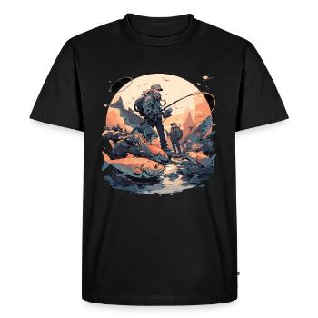 Père et fils pêchant - T-shirt Premium bio Homme - noir - Devant - Nico (187cm)