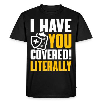 Drôle de courtier d’assurance - T-shirt Premium bio Homme - noir - Devant - Nico (187cm)