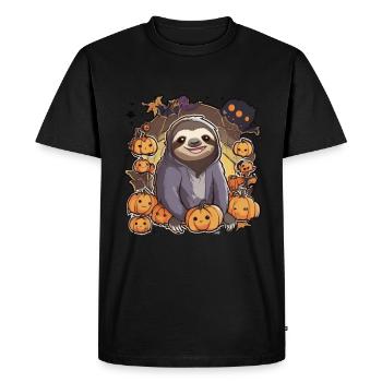 Paresseux Halloween Paresseux Paresseux Citrouille paresseuse - T-shirt Premium bio Homme - noir - Devant - Nico (187cm)