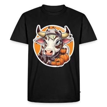Vache laitière Vache Vache Halloween Fermier d’automne - T-shirt Premium bio Homme - noir - Devant - Nico (187cm)