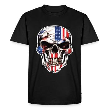 Crânes Crâne Amérique Drapeau Skull Bone - T-shirt Premium bio Homme - noir - Devant - Nico (187cm)