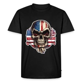 Crânes Crâne Amérique Drapeau Skull Bone - T-shirt Premium bio Homme - noir - Devant - Nico (187cm)