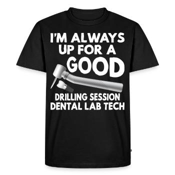 Funny Drilling Session Dental Lab Technician - Men's Premium Organic T-Shirt - black - Front - Nico (187cm)