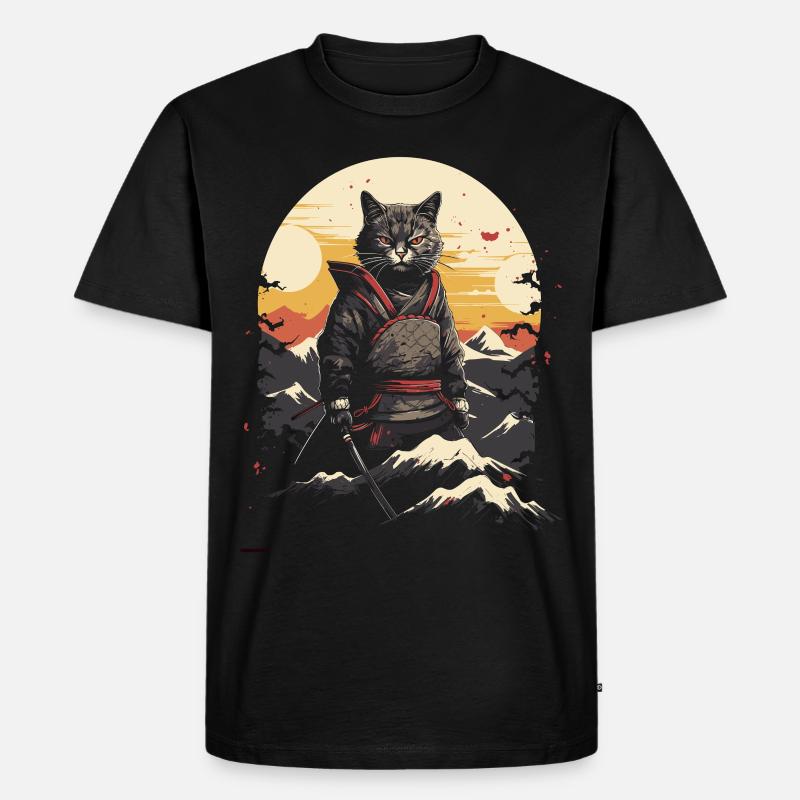 Japanese Samurai Kitty Swordplay - Männer Premium Bio T-Shirt - Schwarz