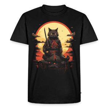 Japanese Cat Warrior - Men's Premium Organic T-Shirt - black - Front - Nico (187cm)