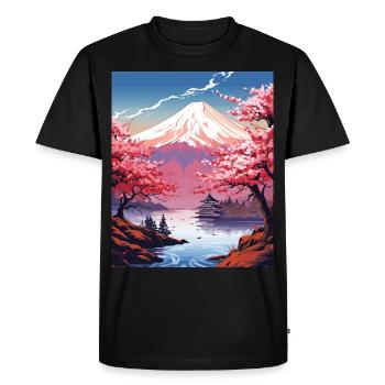 Mount Fuji Japanese Landscape Art Print - Men's Premium Organic T-Shirt - black - Front - Nico (187cm)