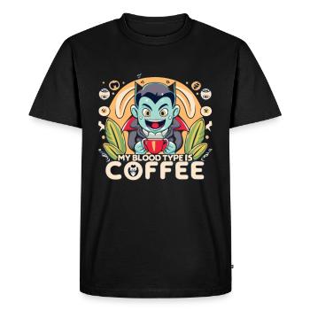 Mon groupe sanguin est café - T-shirt Premium bio Homme - noir - Devant - Nico (187cm)