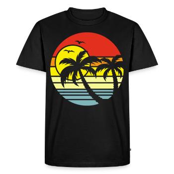 Sunset Palm Trees Sea - Men's Premium Organic T-Shirt - black - Front - Nico (187cm)