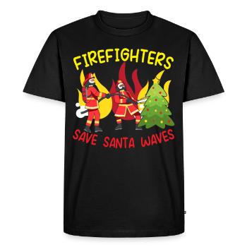 Les pompiers sauvent les vagues du Père Noël Nous - T-shirt Premium bio Homme - noir - Devant - Nico (187cm)