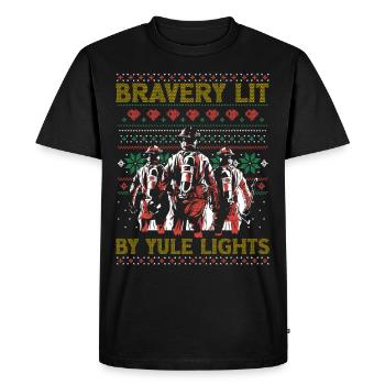 Valor éclairé par le feu des lumières de Noël - T-shirt Premium bio Homme - noir - Devant - Nico (187cm)