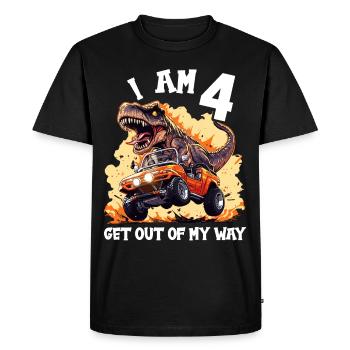T-Rex conduit un camion monstre J’ai 4e anniversaire - T-shirt Premium bio Homme - noir - Devant - Nico (187cm)