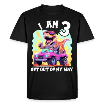 T-Rex conduit un camion monstre J’ai 3ème anniversaire - T-shirt Premium bio Homme - noir - Devant - Nico (187cm)