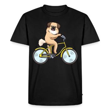 Tibetan Spaniel Dog riding a bike on a bike - Men's Premium Organic T-Shirt - black - Front - Nico (187cm)