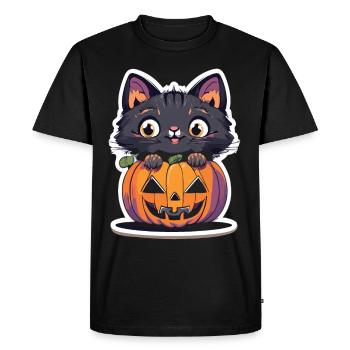 Funny Halloween: Cat in the pumpkin - Men's Premium Organic T-Shirt - black - Front - Nico (187cm)